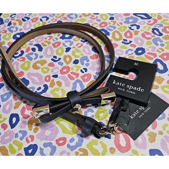 Kate Spade Belt 8mm Blue Leather Shoestring Bow Belt Size XL Extra Large New - Picture 3 of 4